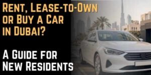 Rental and premium cars on a Dubai boulevard for a car-ownership comparison